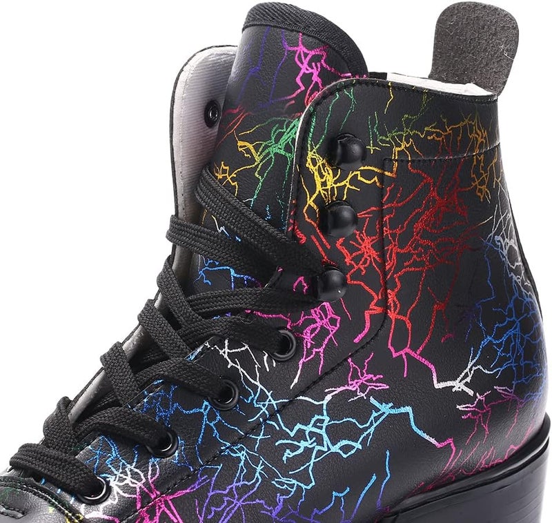 SCNUT Roller Skates Women Men - Microfiber Leather Roller Skate Classic High Top Double Row Roller Skates for Indoor Outdoor with Light up Shoe Laces - Image 3